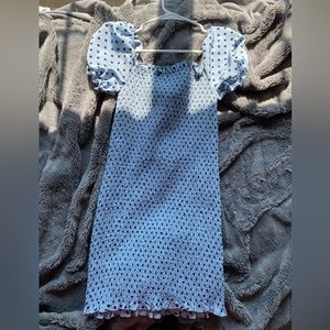 Blue polkadotted midi dress